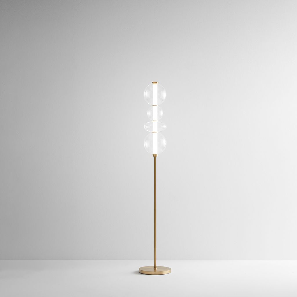 LED-Stehleuchte Serie 8166 aus brüniertem Messing und Glas, 36 W, 3000 K warmweiß, elegantes Design, Höhe 170 cm - Perenz