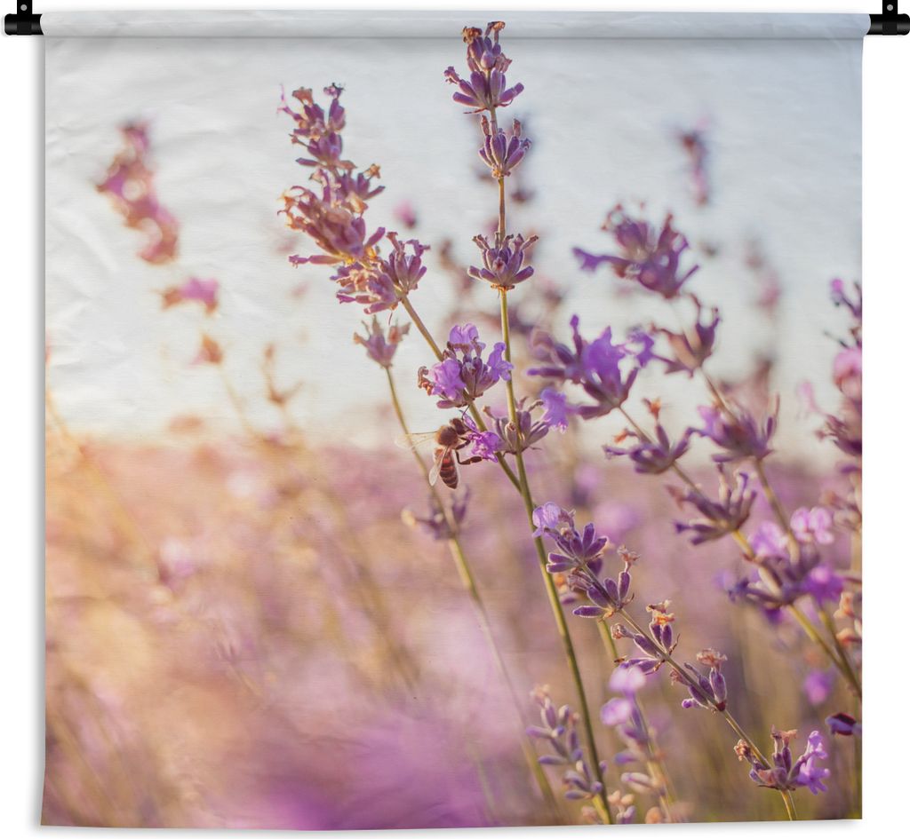 MuchoWow Wandteppich Wandbehang Lavendel - Nahaufnahme - Sonne - Blumen - Lila 60x60 cm Tapisserie Dekoration Wandtuch - Dekorationen - Wand Decke