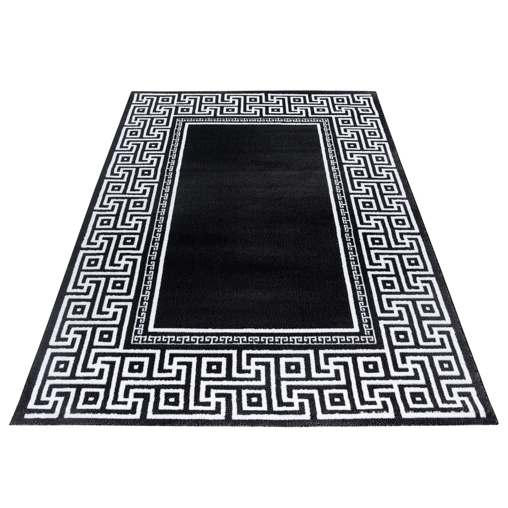 Tapis de Salon Noir à Motifs Labyrinthe 200x290cm Parma Laby Poils Ras