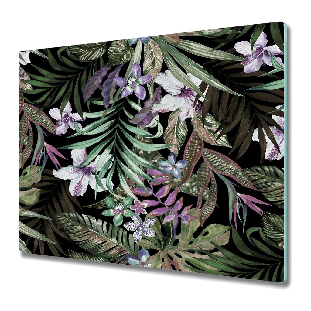 Küchenschneidebrett - Glasschneidebrett - Herdabdeckung - 60x52 - Exotische Blumen