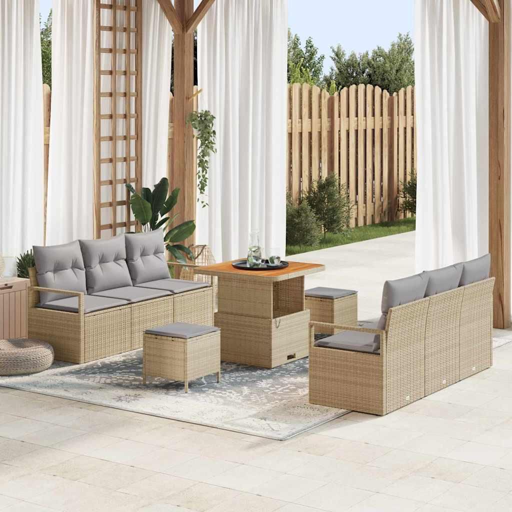 Maison Exclusive - Gartensofa-set mit Kissen 9 pcs Beige Poly-Rattan