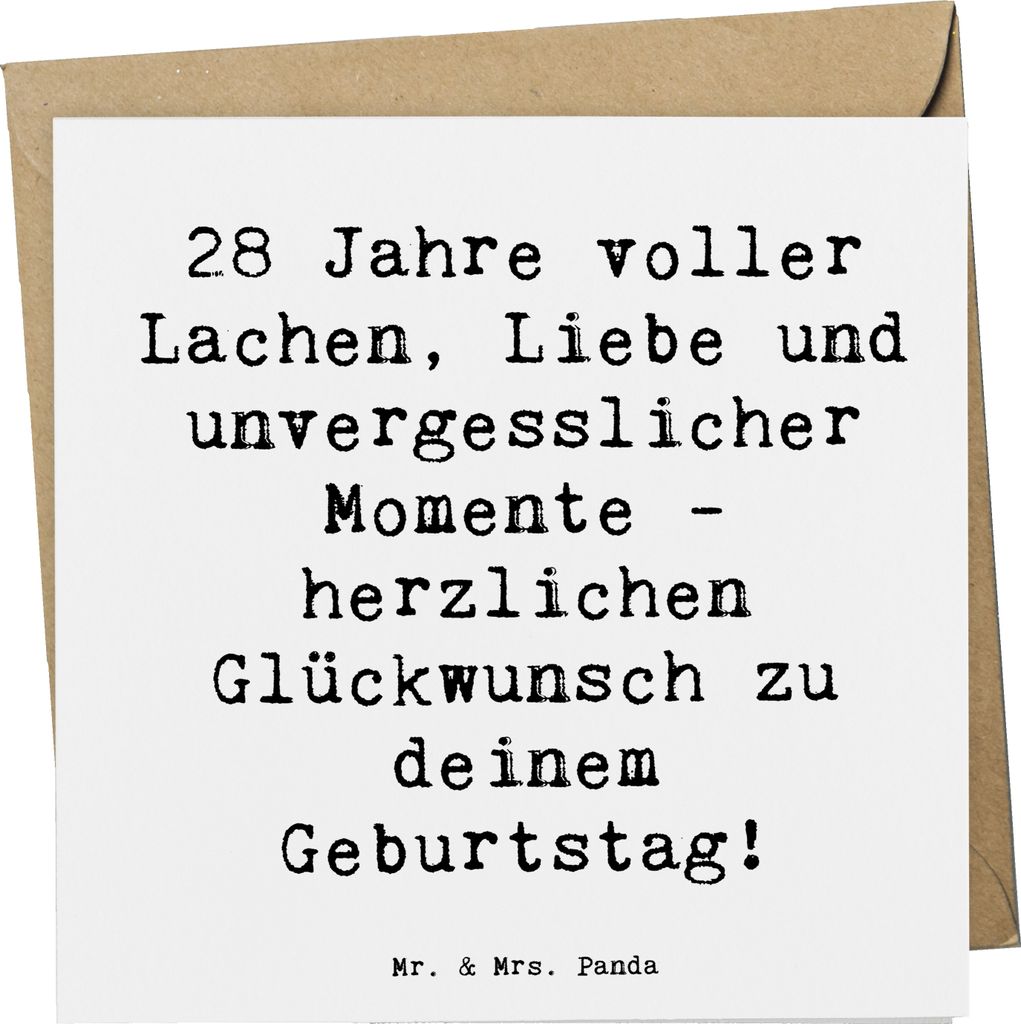Mr. & Mrs. Panda faltkarte Spruch 28. Geburtstag Erinnerungen - Weiß - Geschenk, Glückwunschkarte, anlasskarte, besonderer Tag, Grußkarte, Emoti...