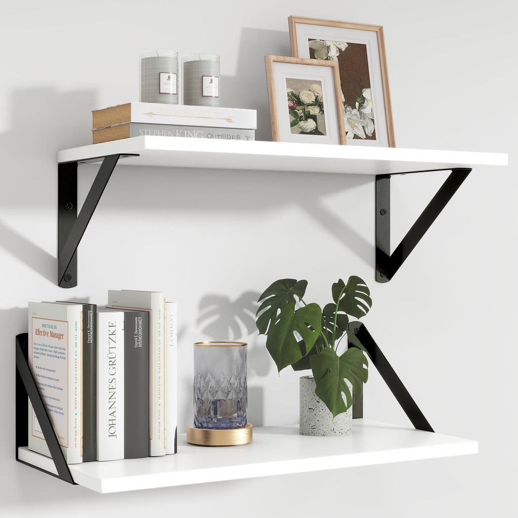 Set mit 2 Wandregalen, schwebendes Regal 40 x 30 x 12,5 cm, weißes Regal, Bücherregal mit Metallhalterung, Wandpaneel für Wohnzimmer, Badezimmer...