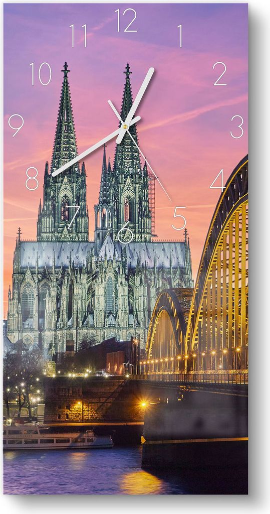 DEQORI Glasuhr 30x60 cm Zahlen 'Kölner Wahrzeichen abends' Produktbild 