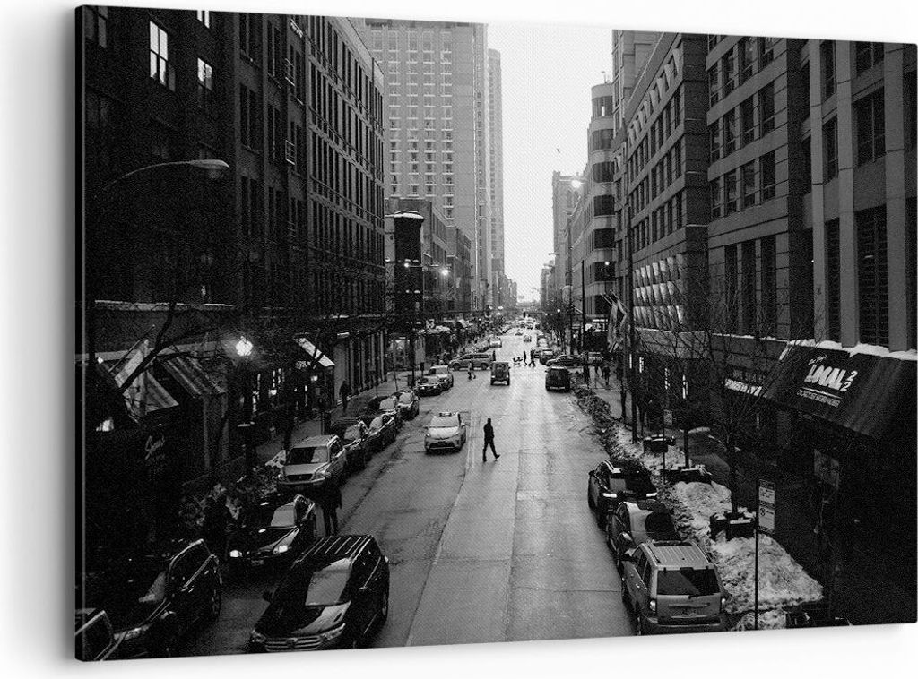 Bild auf Leinwand - Leinwandbild - Stadt Straße Haus - 120x80cm - Wand Bild - Wanddeko - Wandbilder - Leinwanddruck - Bilder - Kunstdruck - Wandde...