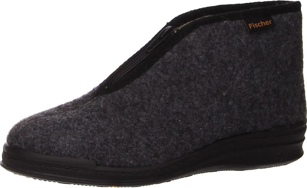Fischer Reißverschluß-Hausschuh, Filzloden, anthrazit, Futter echte Schurwolle, 475566-205 40