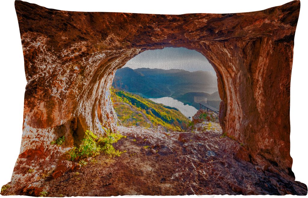 MuchoWow Outdoor Kissen - Höhle - Berg - Landschaft - Natur - 50x30 cm - Wetterfest - Lounge Kissen - Sofa kissen - Wohnzimmer Dekoration