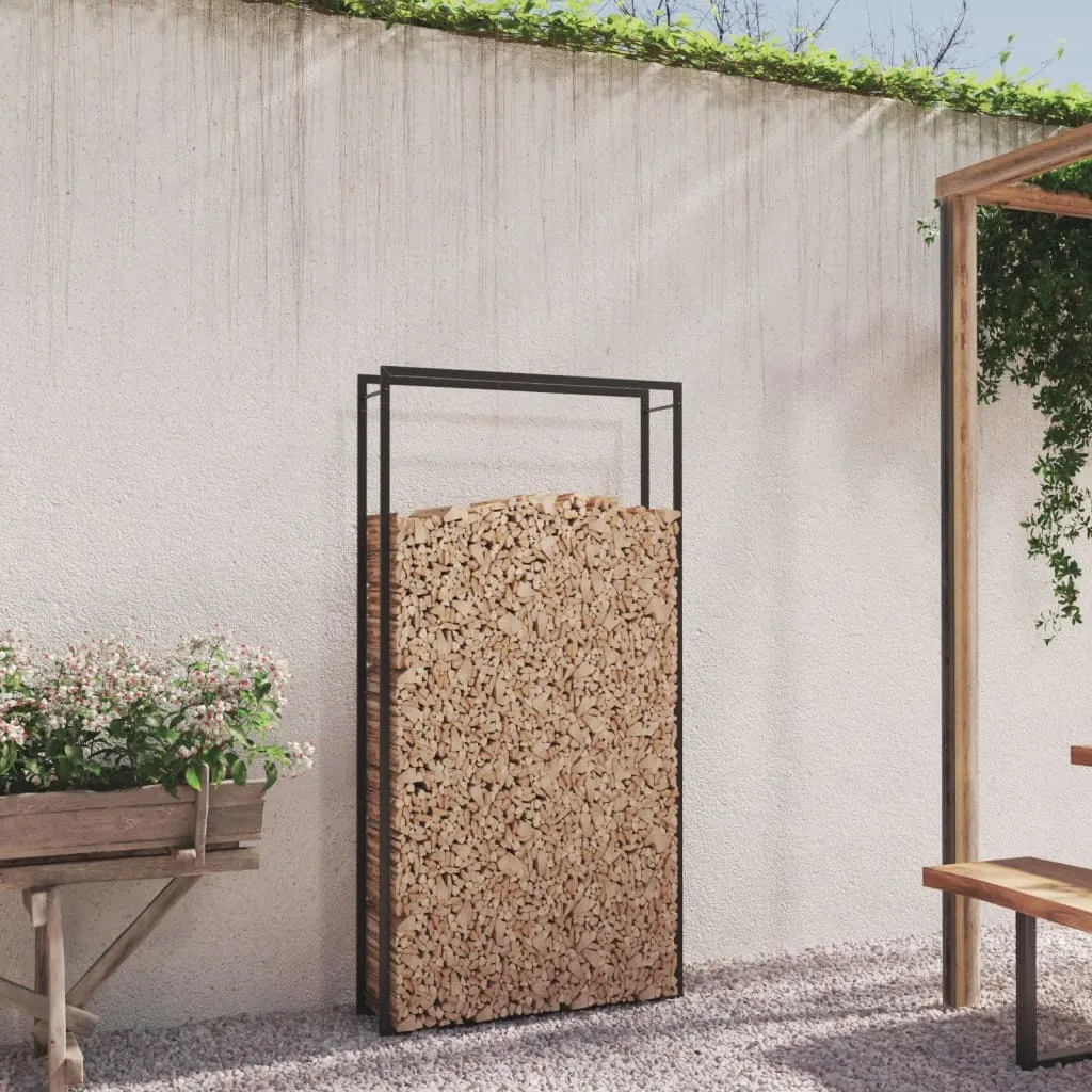 The Living Store Porta legna nero opaco 110x28x214 cm acciaio