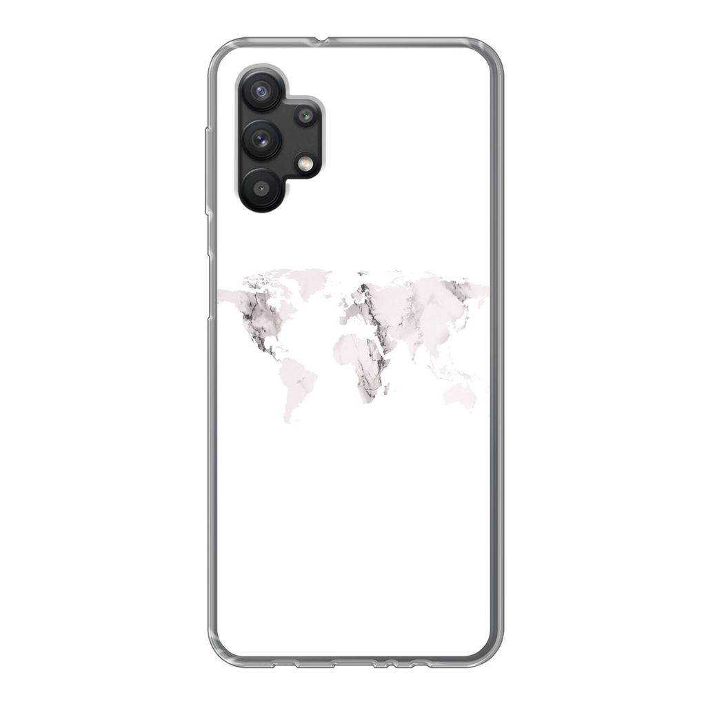 MuchoWow Handyhülle Schutzhülle Hülle für Samsung Galaxy A32 5G Weltkarte - Marmor - Weiß Silikon Softcase Handy Hülle - Softcase