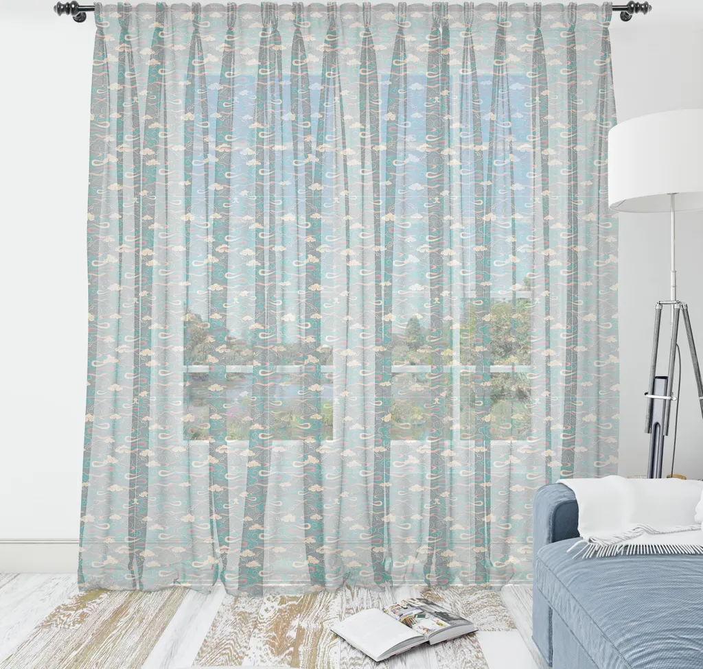 Tapisserie ABAKUHAUS Nuages Oniriques en Satin Bleu Gris 210 x 274 cm