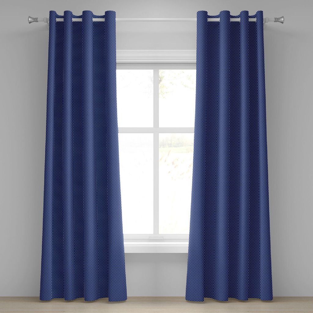 ABAKUHAUS Retro Ösenvorhang, Muster mit weißen Tupfen auf einer Seemann-Marine-Indigo-Hintergrund-Weinlese-Fliese, Dekorative 2-Panel-Fenstervorh...