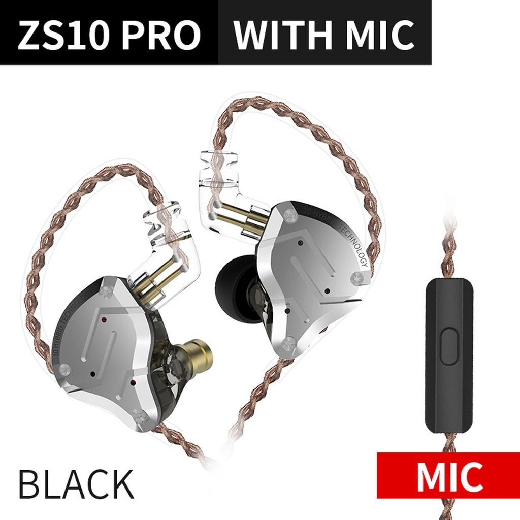 KZ ZS10 Pro 3,5 mm kabelgebundener In-Ear-Kopfhoerer 1DD + 4BA Hybrid-HiFi-Musik-Kopfhoerer Sport-Headset 2pin Abnehmbares Kabel Inline-Steuerung m...