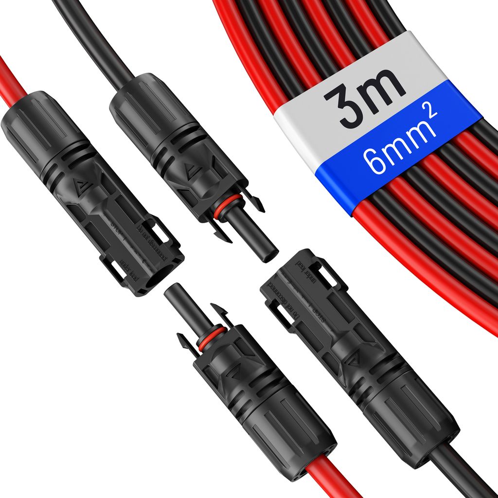 hb-digital 2x 3m Solarkabel 6mm2 mit Solar Stecker Solar Verlängerungskabel 6 mm²