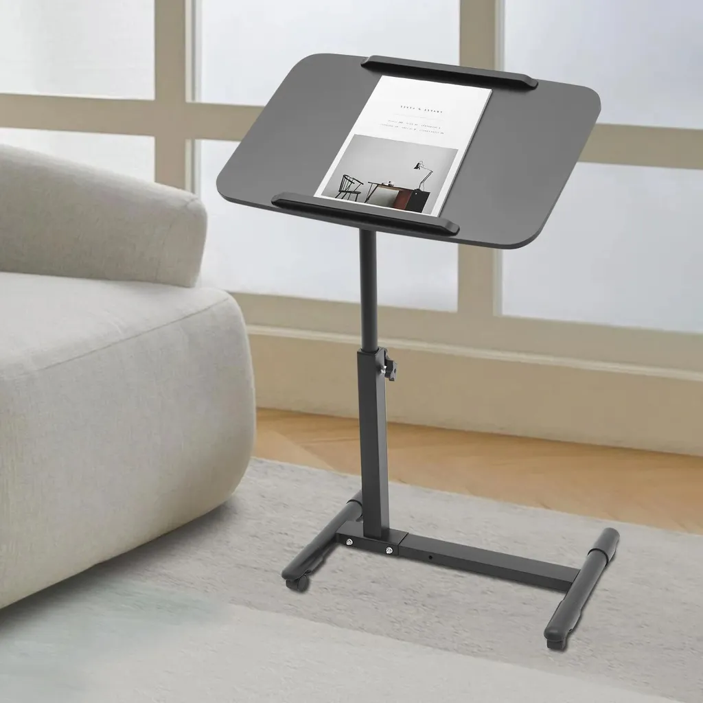 Scrivania Portatile Per Laptop Con Ruote - Altezza Regolabile 58-90 Cm, Piano Inclinabile, Per Divano, Letto, Soggiorno (60x34.5 Cm, Marrone