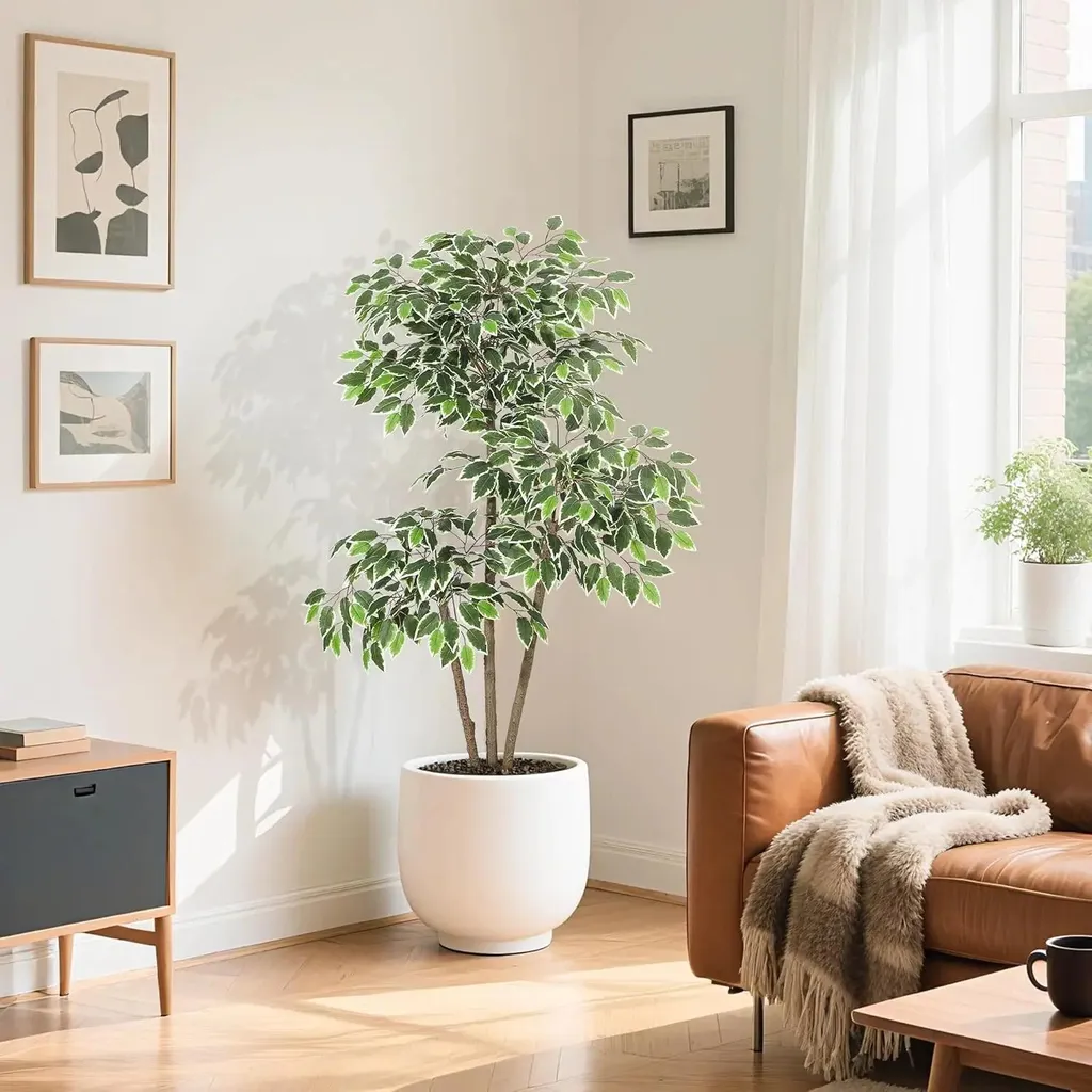 Ficus artificiel intérieur : Plante déco sans entretien avec pot blanc
