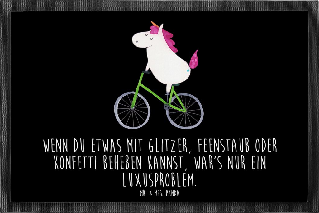 Mr. & Mrs. Panda fußmatte Einhorn Radfahrer 60 x 90 cm - Schwarz - Geschenk, Rad, flurmatte, Einhörner, Radfahren, Konfetti, Fußabstreifer, Gumm...