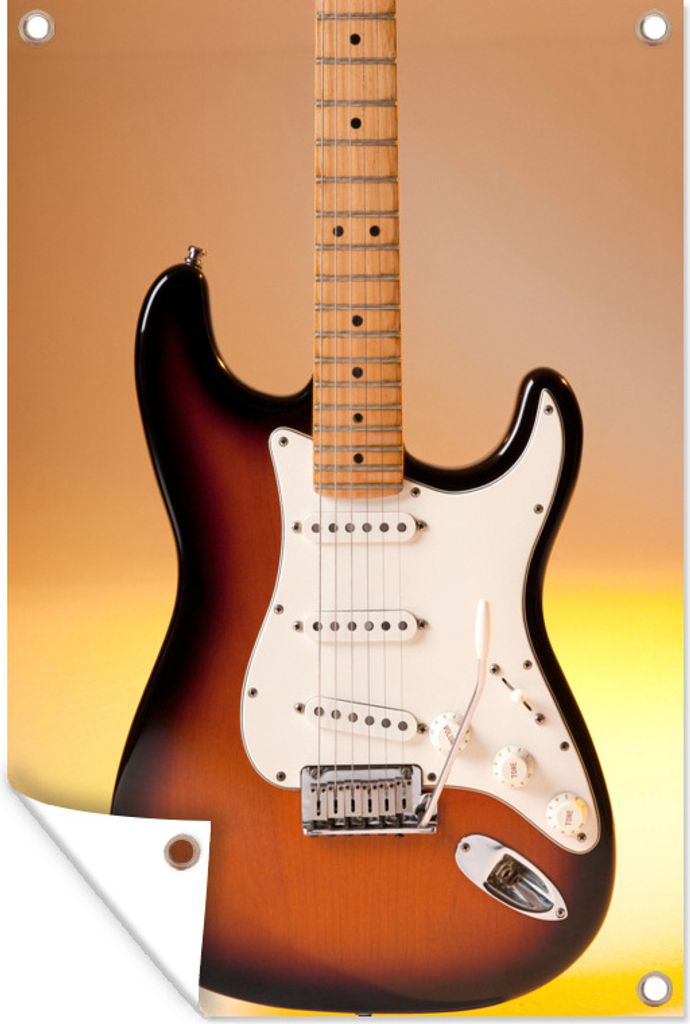 MuchoWow 80x120 cm Outdoor-Poster Gartendeko Sichtschutz Garten Poster für den Garten Eine E-Gitarre mit orangefarbenem Hintergrund