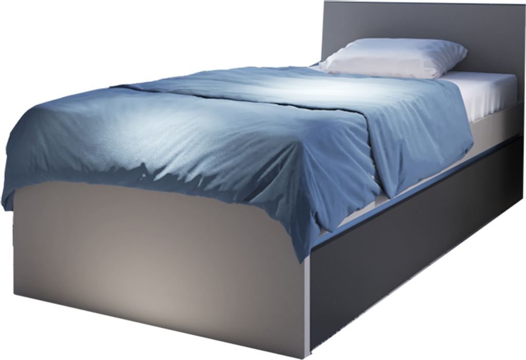 Bettgestell mit Bettschubkasten Jugendzimmer LIIVA-129 in grau mit schwarz, weiß, blau, B/H/T: ca. 96/80,5/206,1 cm