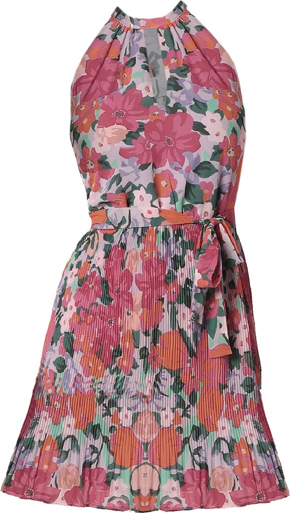 VILA Legeres Blusenkleid mit Bindegürtel Plissiertes Neckholder Dress Größe: 40