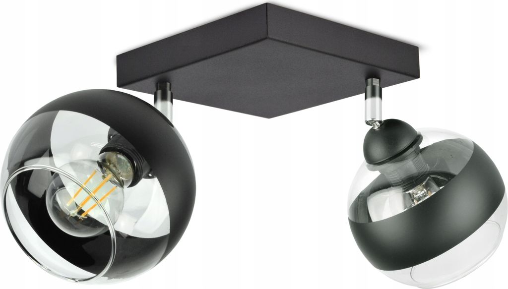 LUXOLAR Led Deckenleuchte 2 flammig - Deckenlampe Schwenkbar Schwarz E27 60W - Hängelampe für Wohnzimmer, Küchen - Schwarz Glas Kugeln