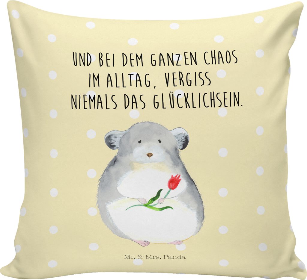Mr. & Mrs. Panda kuschelkissen 40x40 Chinchilla Blume - Gelb Pastell - Geschenk, Sofakissen, Tiermotive, kissen bedruckt, Sofa, Kummer, Büro, Chin...
