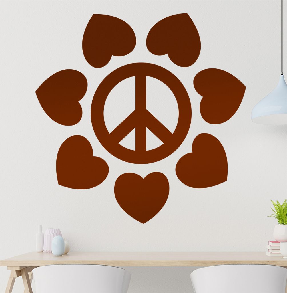Kiwistar Peace mit Herzen Wandtattoo in 6 Größen - Wandaufkleber Wall Sticker - Dekoration, Küche, Wohnzimmer, Schlafzimmer, Badezimmer