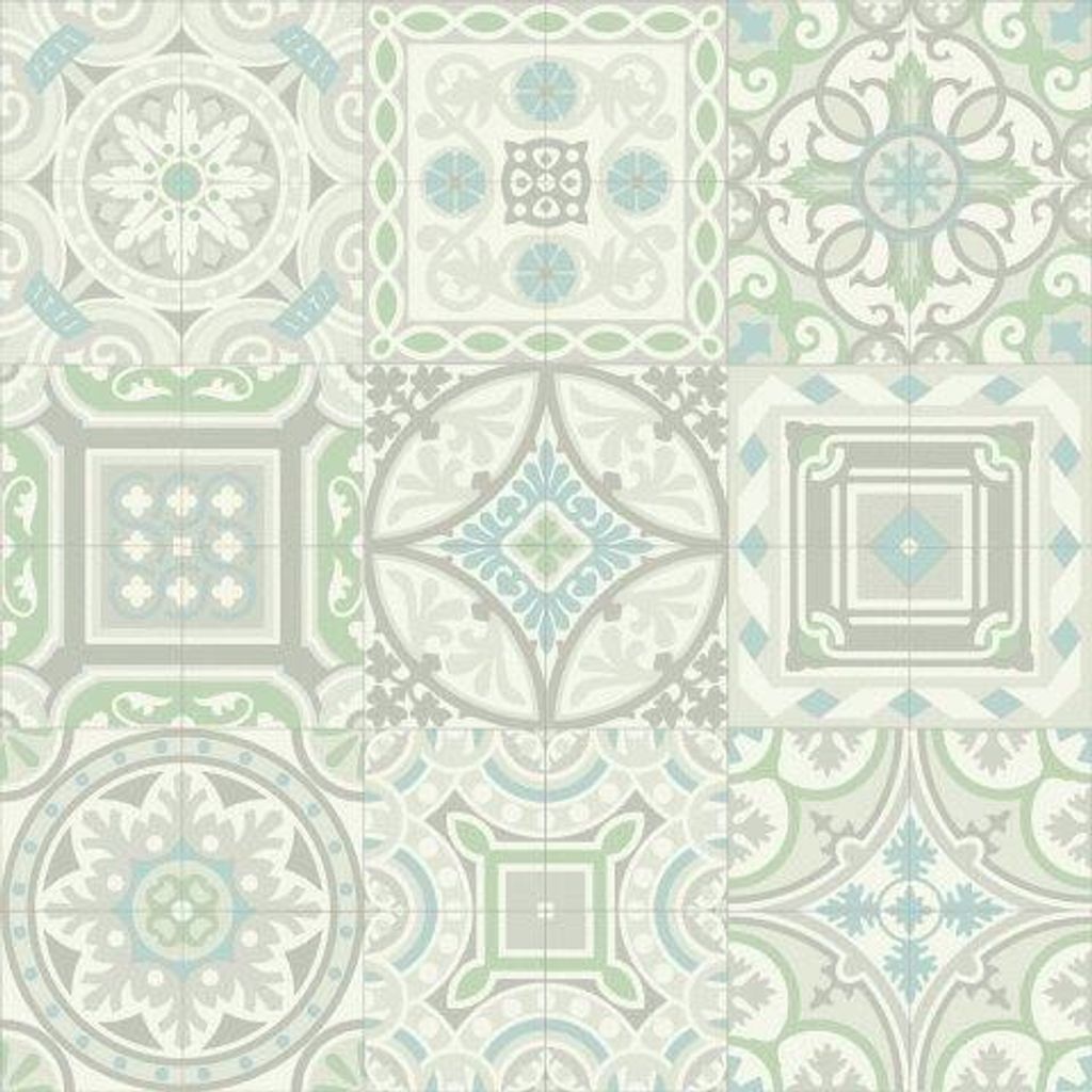 PVC Bodenbelag Meterware Arctic, Fliesenoptik Grün-Silber 400 x 550 cm, 2,8 mm stark, Vinylboden für Küche, Wohn- & Feuchträume