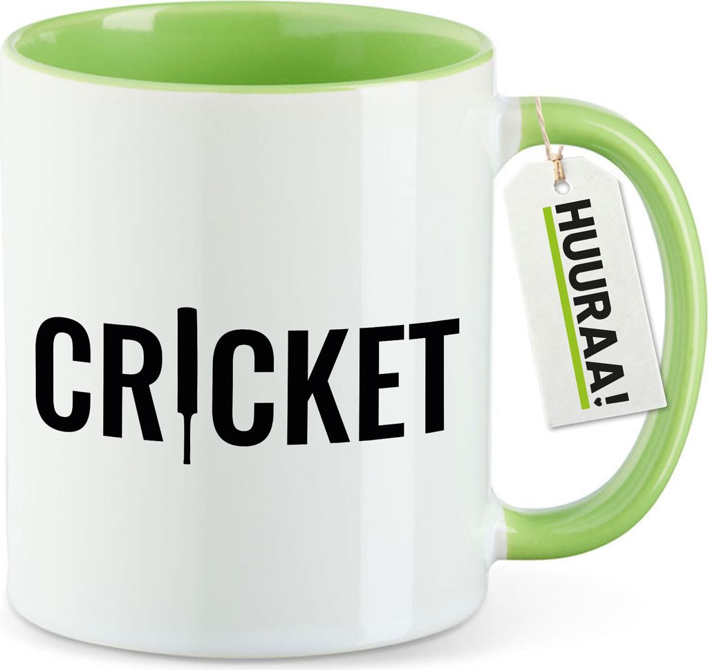Huuraa Kaffeetasse Cricket Schriftzug 330ml Grün Keramik Kaffeebecher Geschenkidee