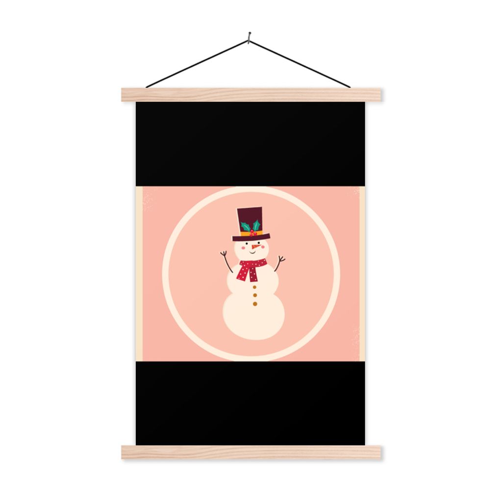 MuchoWow Textilposter Schneemann - Zitate - Weihnachten - Frohe Weihnachten - Rosa - Winter 40x60 cm mit holzfarbenen Rahmen - Poster