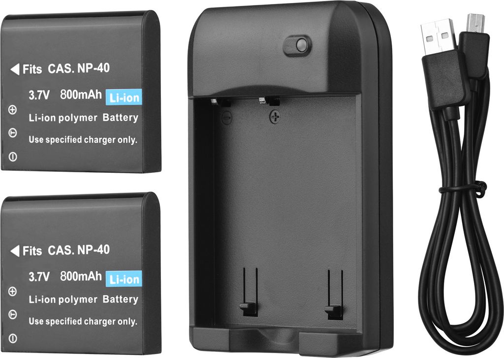 NP-40 Ladegeraet mit LED-Anzeige + 2 Stueck NP-40 Batterien Produktbild 