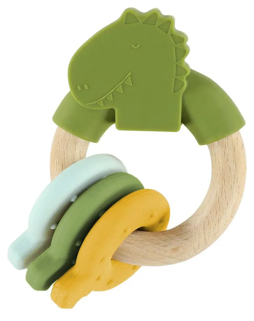 Anneau d'activité Trixie Mr. Dino en bois et silicone pour bébé
