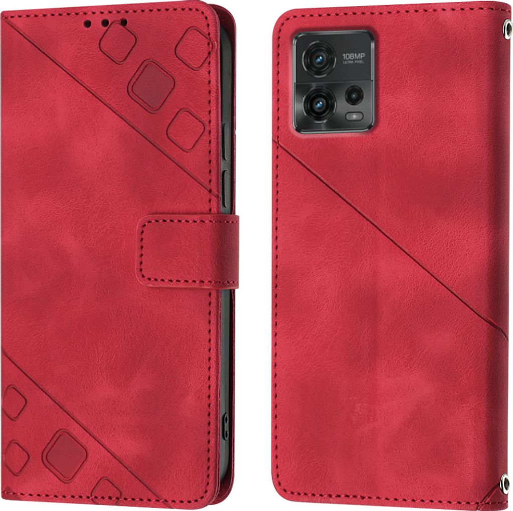 Hülle für Motorola Moto G72 Prägung Flip Leder Brieftasche Schutzhülle mit Ständer Rot