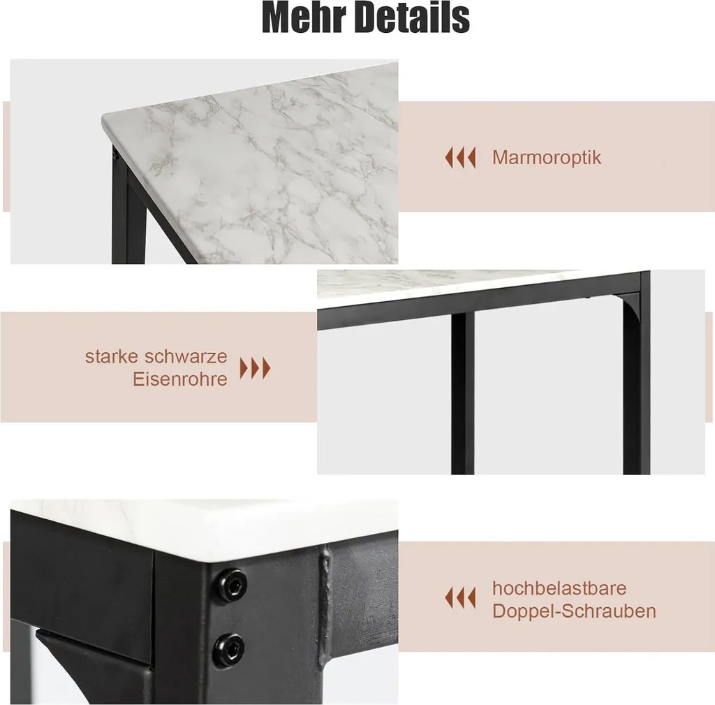 COSTWAY Ensemble Table de Bar avec 2 Tabourets Rembourrés Blanc 90cm - 5