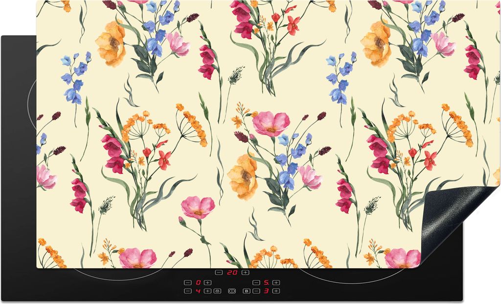 KitchenYeah Herdabdeckplatte Ostern - Muster - Blume , 91x52cm, Küche Deko, Glaskeramikfeld Herdabdeckung, Abdeckplatte fùr Kochfeld