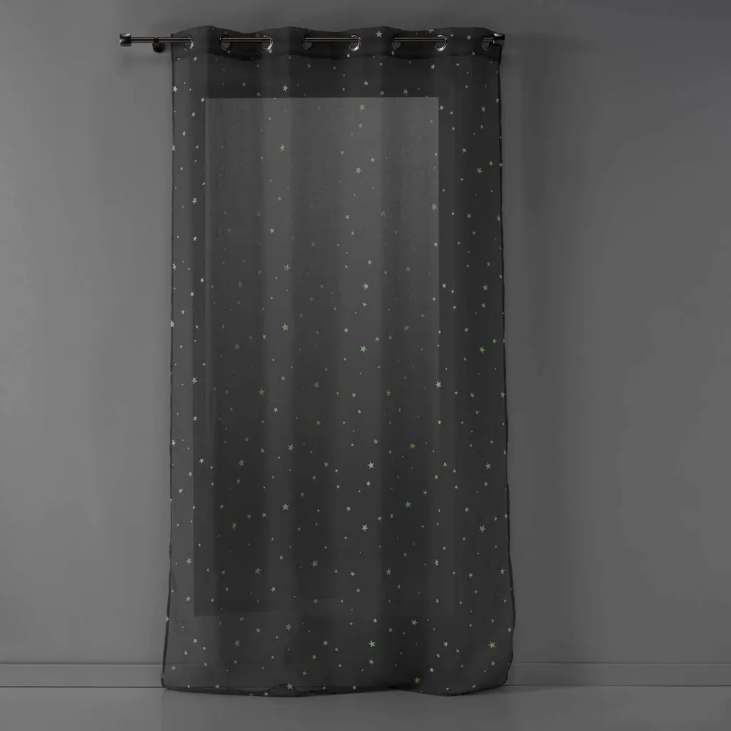 Rideau blanc chambre d'enfant FLUO NIGHT 140x240 cm décor ciel étoilé