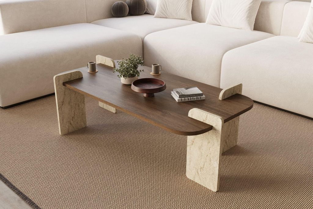 Skye Decor, moderný konferenčný stolík (orech a travertín), Obrázok produktu 