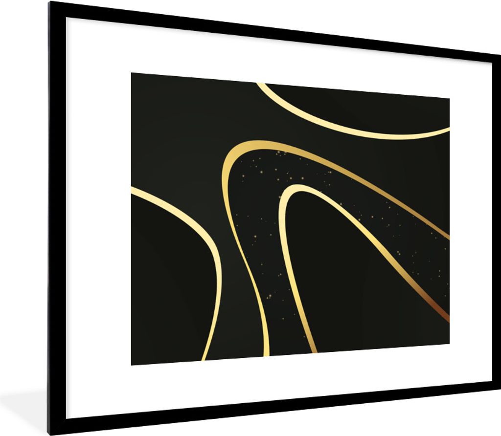 MuchoWow® Gerahmtes Poster Goldene Wellen auf schwarzem Produktbild 