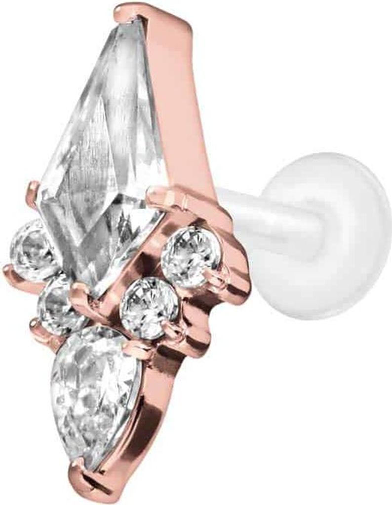 Ohrpiercing, Nasenpiercing PTFE Labret mit Innengewinde + Titan-Aufsatz KRISTALLSCHILD RoséGold Stablänge: 9mm | Stabstärke: 1,2mm