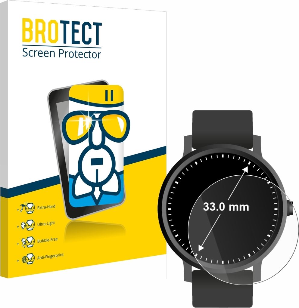 BROTECT Schutzglas für Kreisrunde Displays (ø: 33 mm) Schutzfolie Panzer Folie Glas Display Schutz klar