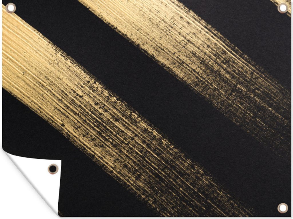 MuchoWow 80x60 cm Outdoor-Poster Gartendeko Sichtschutz Garten Poster für den Garten Goldene Farbstreifen auf schwarzem Hintergrund