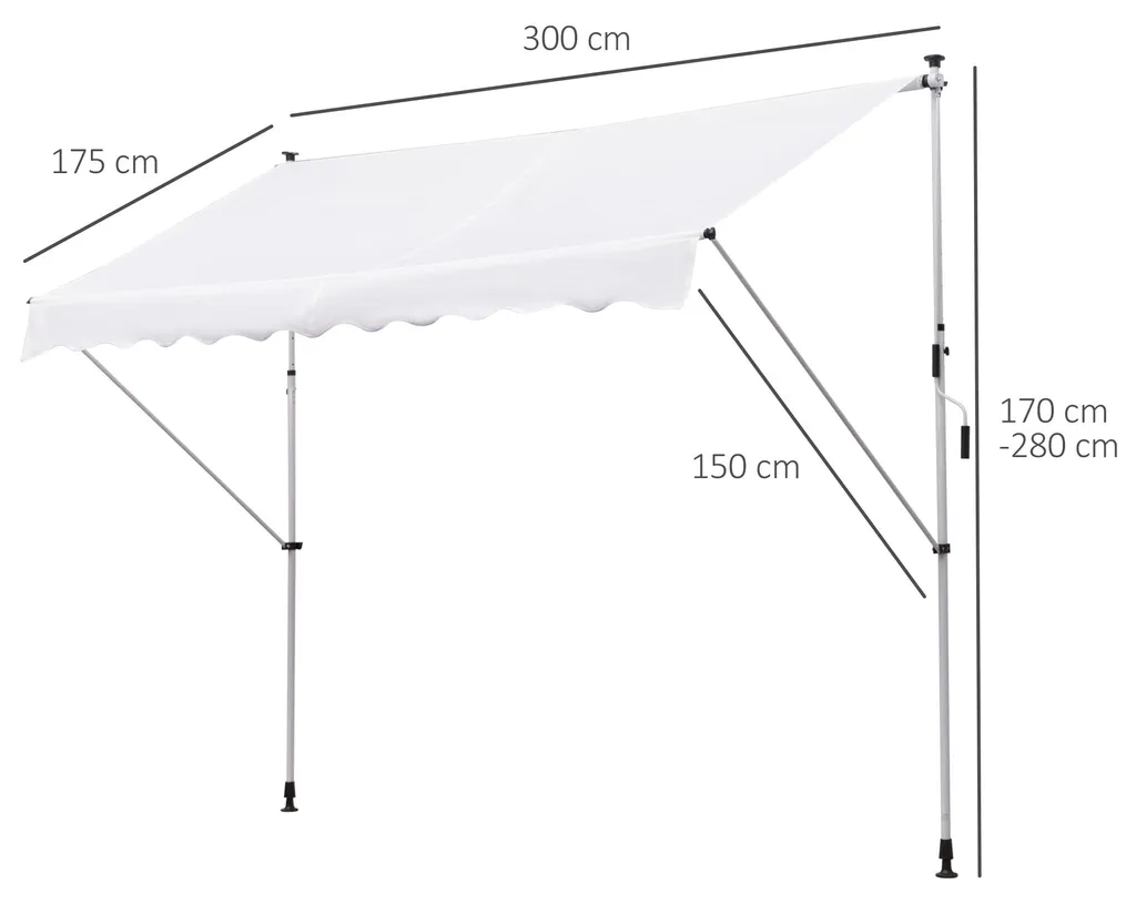Store banne manuel rétractable 170-280 cm en polyester imperméable - 3