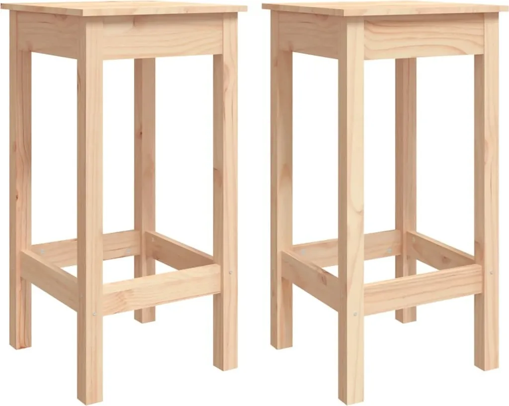 Sgabelli Alti per Cucina e Bar 2 Pezzi Legno Massello Pino 78cm