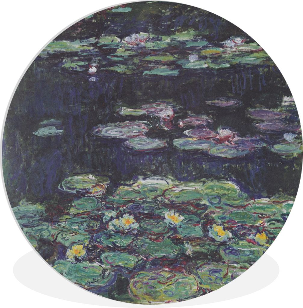 MuchoWow Rundes Wandbild - Runde Bilder Weiße und gelbe Seerosen - Gemälde von Claude Monet Ø 30 cm Kreis Wanddekoration Kunststoff - Wandkrei...