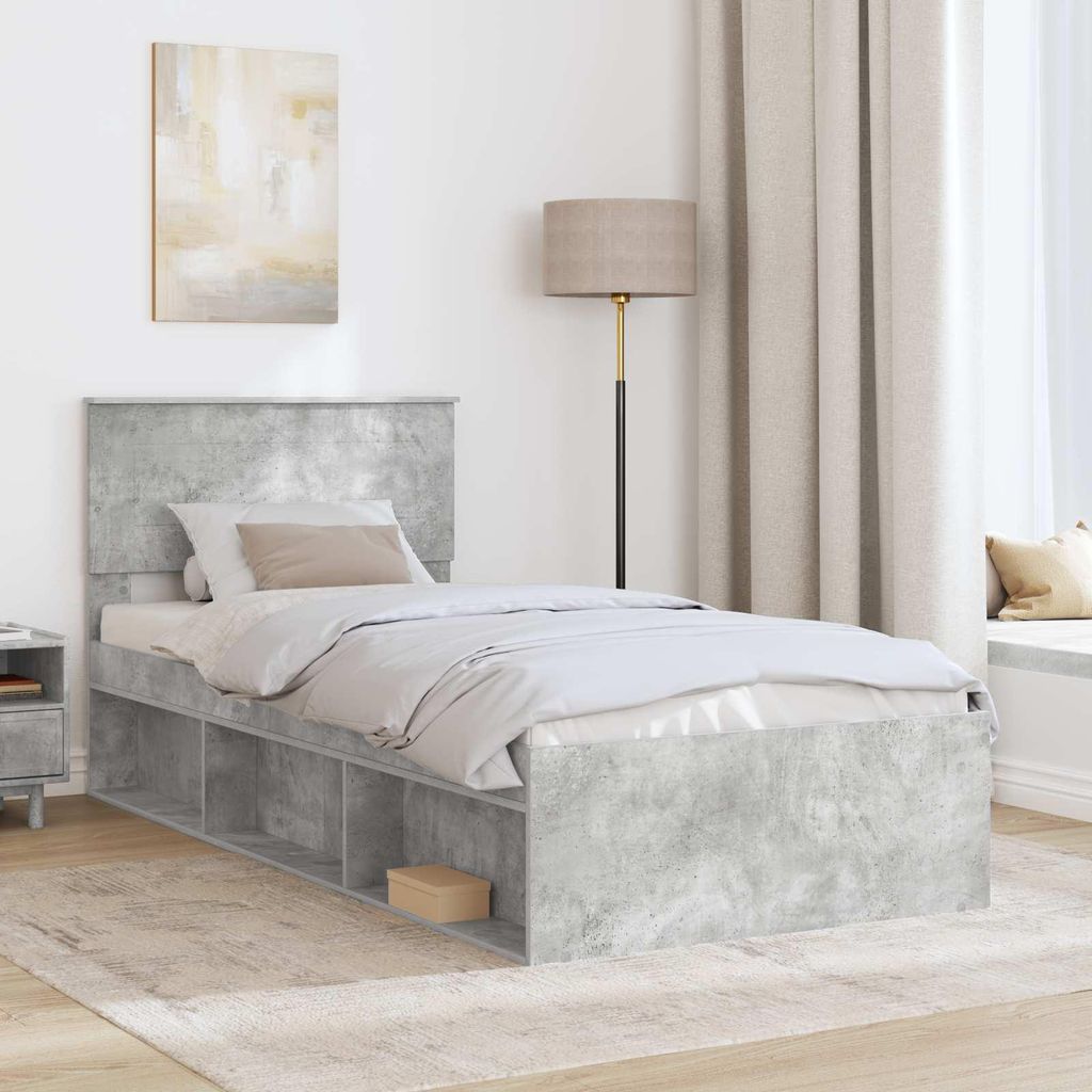 Cloris Designermöbel Bettrahmen mit Kopfteil Beton Grau 100 x 200cm Holzwerkstoff - 2026Neu956351 - Klassische BettenJugendbett Tagesbett