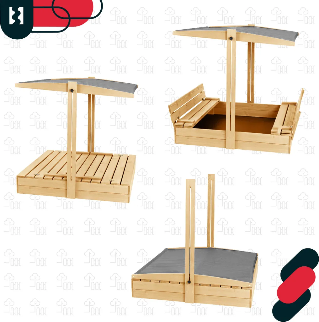 KOTARBAU® Sabbiera con copertura 100 x 100 cm Grande sabbiera in legno di colore naturale con tetto grigio sabbiera con copertura sabbiera con tetto giocattolo da giardino per bambini impregnata chiudibile a chiave con panchine - 6