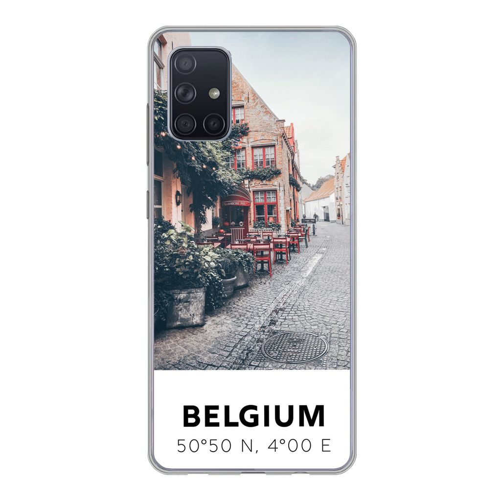 MuchoWow Handyhülle Schutzhülle Hülle für Samsung Galaxy A51 Belgien - Café - Terrasse - Rot Silikon Softcase Handy Hülle - Schutzabdeckung