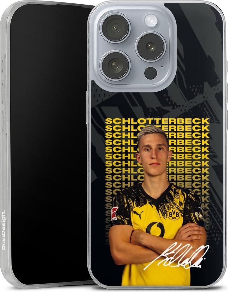 DeinDesign Slim Hülle für Apple iPhone 16 Pro Silikon Case Ultra Dünn Handyhülle BVB Borussia Dortmund Nico Schlotterbeck