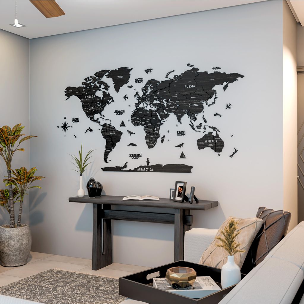 Holz-Weltkarte Wandkunst – 3D Holz Pinnwandkarte, Produktbild 