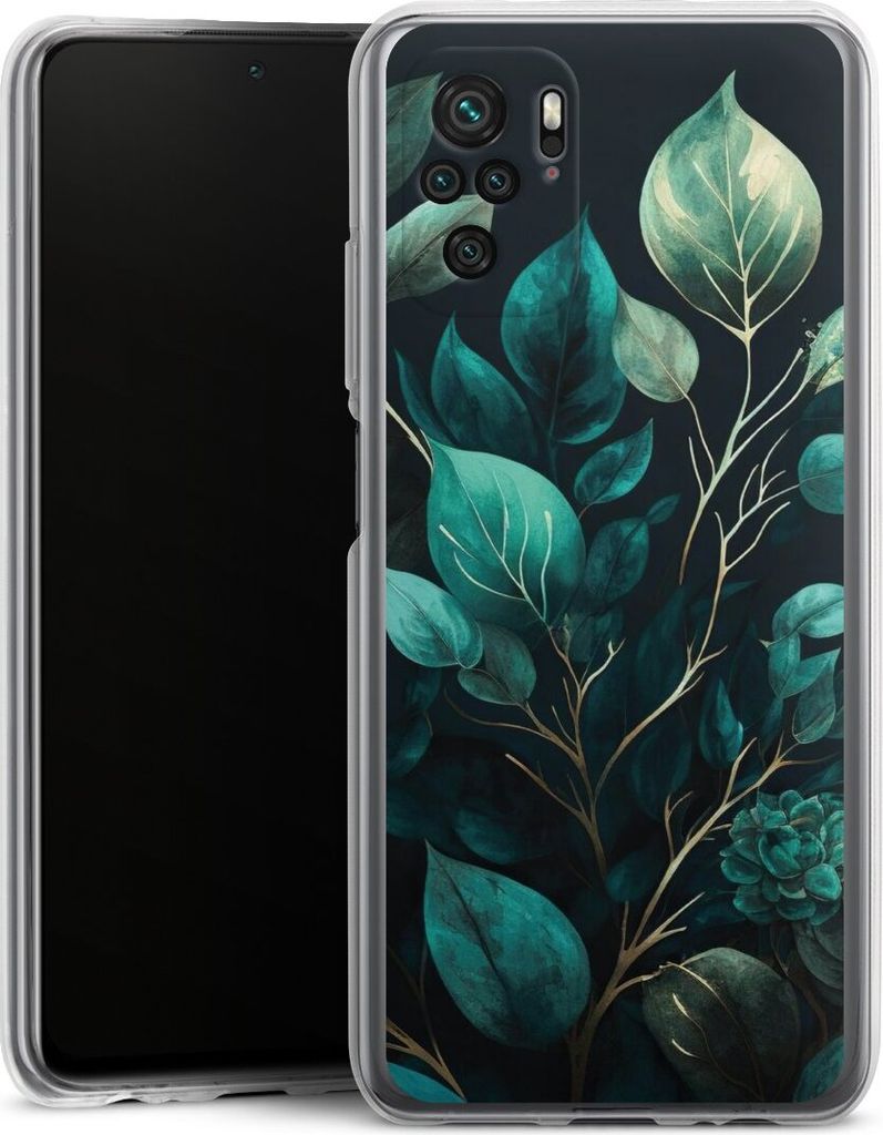 DeinDesign Handyhülle für Xiaomi Redmi Note 10 4G Silikon Hülle Case Smartphone Schutzhülle Blätter schwarz Eukalyptus