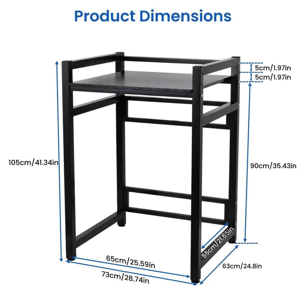 Meuble de rangement sur pied pour machine à laver - 2 tablettes noires